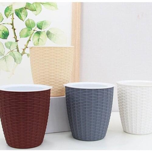 Plant Pot Cover Indoor Plastic Rattan Flower Cover Round Modern Decor Planter Durable ALI88