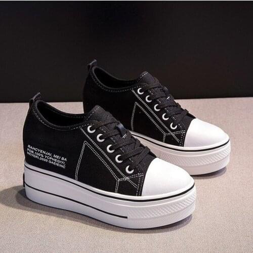High-top 4m Platform Canvas Women Shoes Lace-up Ladies Casual Sneakers Outdoor Breathable Leisure Footwear