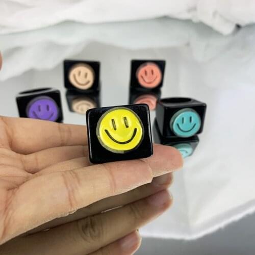 Cartoon Anime Resin Ring Simple Candy Smile Ring Square Geometric Color Exaggeration Rings Wholesale Jewelry for Women