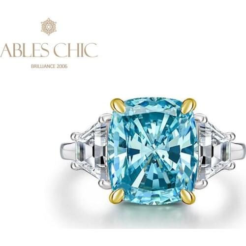 Authentic 925 Silver Solitaire Cushion Lab Aquamarine Wedding Ring Big Stone Yellow Fluorite 5A Zircon Bridal Ring S2R1S2R0302