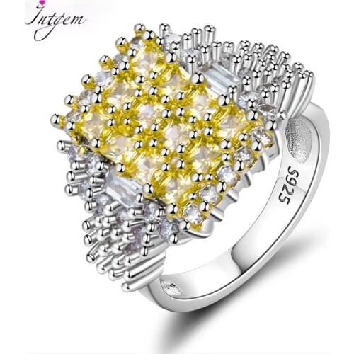 Hight Quality Luxury Yellow Crystal Zircon Rings For Women Silver 925 Jewelry Ring With Stones Fashion Party Gift Wholesale Ring