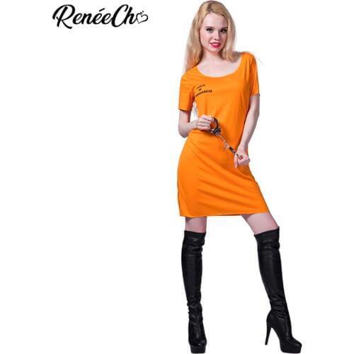 Halloween Costume For Adult Women Convict Costume Prisoner Costume Jailbird Cosplay Lady Orange Prisoner For Carnival Party