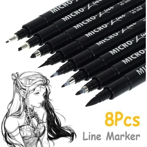 8/12Pcs Markers Pen Hand Lettering Pens Neelde Drawing Line Calligraphy Pen Waterproof Pigment Sketch For Design Art Supplie