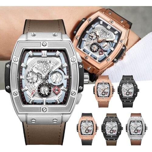 Mens Automatic Mechanical Watch Barrel-Shaped Hollow Dial Fashion Multifunctional Waterproof Luminous Watch d88