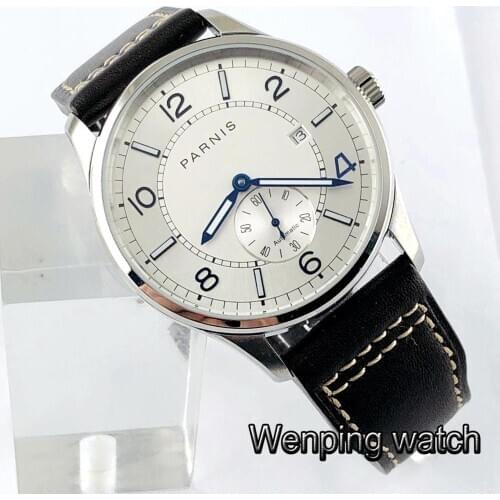 Parnis 41mm mens top mechanical watch silver case watch silver dial ST1731 Automatic movement date luminous Wrist Watch
