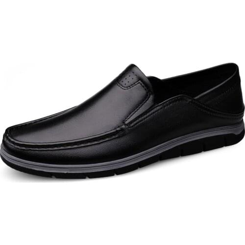 Mens Shoes Cow Leather Loafers Slip On Low-top Round-toe Casual Hard-Wearing Light Non Slip Comfortable Loafer Flats