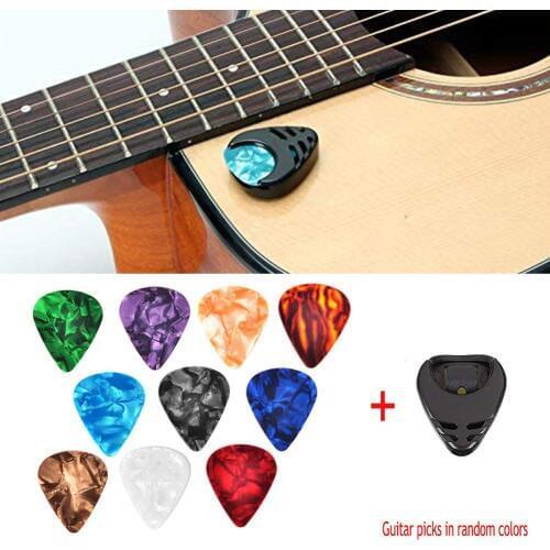 10 Pcs Guitar Picks & Guitar Pick Holder Set for Acoustic Guitar Electric Guitar Bass Ukulele Stick-on Holder Picks Random Color