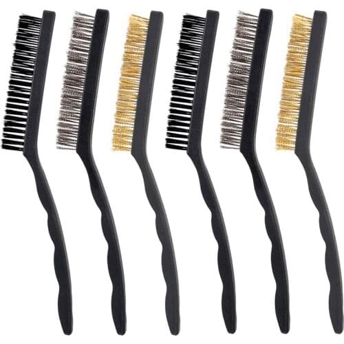 6 Pieces 9 inch Wire Brush Set for Cleaning Welding Slag, Rust and Dust, Stainless Steel, Brass and Nylon