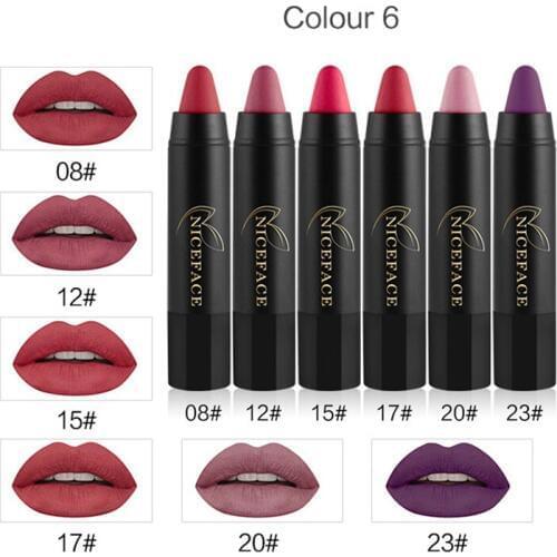 NICEFACE 6Color/set Combination Matte Mist Lipstick Pencil Kit Long Lasting Non-stick Cup Lip Pigments Velvet Lipstick Crayons