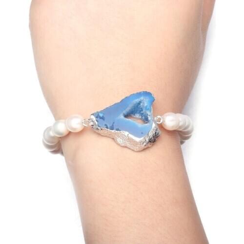 New freshwater 100% natural white pearl bracelet zinc alloy jewelry provides the best birthday gift for women size 19cm