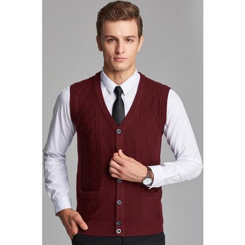 Autumn Mens Knitted Cashmere Sweater Vest Plain Color V Neck Wool Cardigan