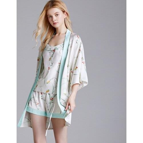 Pajama Woman Spring Summer Silk Sexy Halter Robe Lady Three Suits Can Wear Outside Lounge Intimate Lingerie Casual Home Clothing
