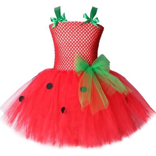 Strawberry Girls Tutu Dress Red Green Tulle Children Girl Party Dress Kids Birthday Christmas Halloween Costume For Girls 2-12Y