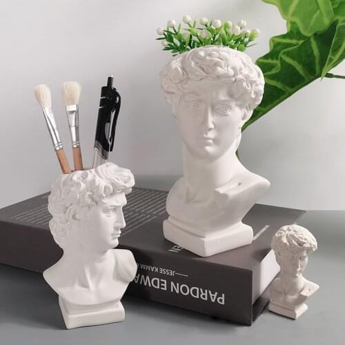 Pen Holder Resin David Statue Miniature Figurine Portrait Make-up Brush Storage Box Flowerpot Table Desktop Organizer