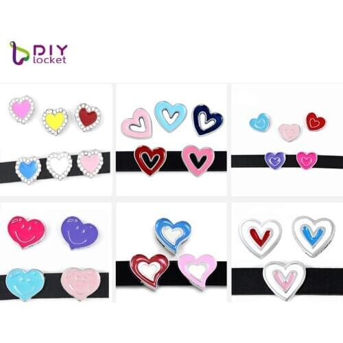 10pcs 8MM Enamel Heart Slide Charms mix style DIY Jewelry Making Fit for 8mm Leather Wristband Belt & Bracelet LSSC28-157