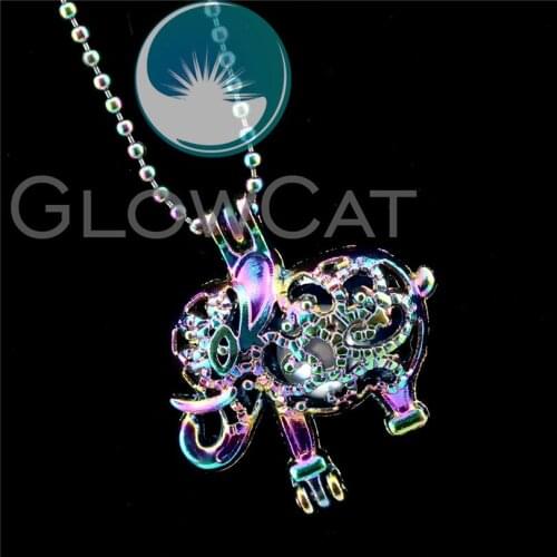 R-C21 Colorful Elephant Beads Cage Pendant Aromatherapy Perfume Diffuser Stone Pearl Cage Locket Necklace