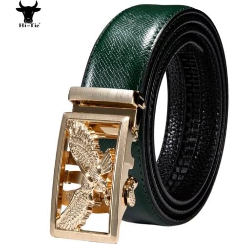 Luxury Green Leather Mens Belts Eagle Tiger Spider Bat Bee Wolf Automatic Buckles Men Belt Cowboy Waistband For Wedding Business