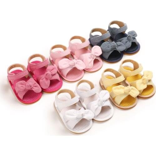 Summer Baby Sandals Infant Kid Girls Solid Bow Knot Flat Children Cute Lovely Bowknot Princess Shoes 0-18M