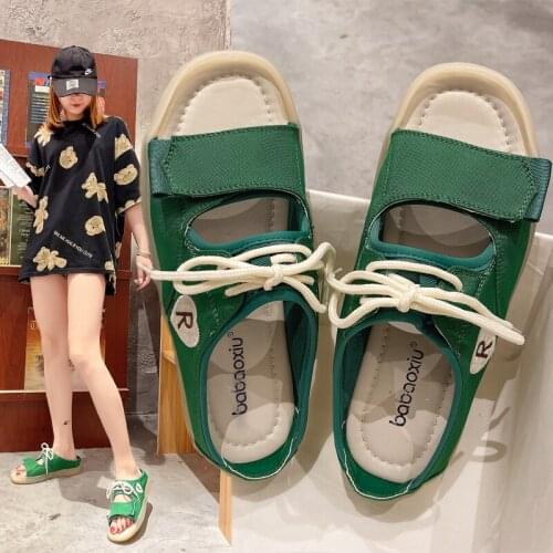 Platform Sandals Clear Flat Sandals Casual Canvas Shoes Sandals Women White Green Black Beach Slippers Student Fashion Shoes