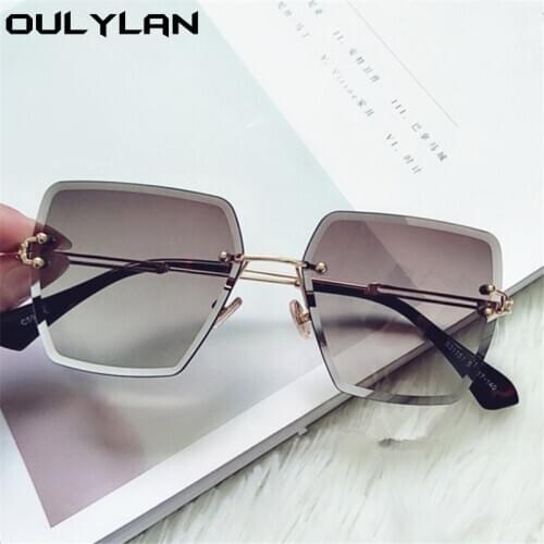 Oulylan Popular Rimless Sunglasses Women Fashion Metal Frame Polygon Gradient Sun Glasses Summer Style Eyeglasses UV400