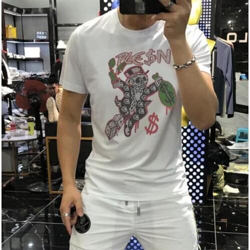 Rhinestones T Shirts Men Brand Short Sleeve Fashion Man Streetwear O Neck Slim Cotton Tshirts Plus Size 5XL
