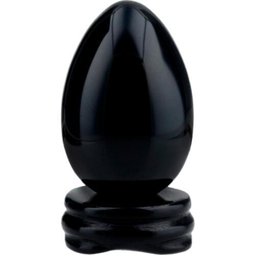 TUMBEELLUWA 1.7" Black Obsidian Egg Sphere with Stone Stand Healing Meditation Chakra Balancing Home Decoration