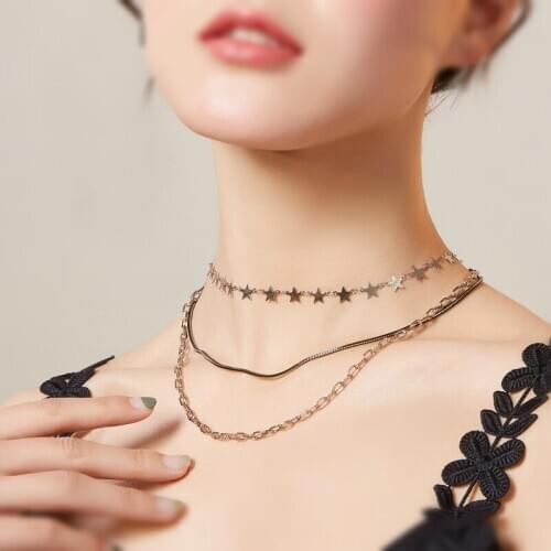 Vintage Multilayer Star Chain Necklace Women Gold Color Rope Chain Choker Necklaces Jewelry New Fashion Jewelry Free Shipping