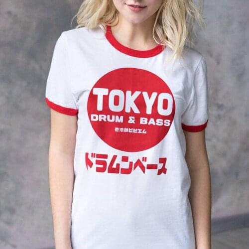 Japanese Letters Printed Woman T Shirts Tumblr Cotton Ringer T-shirt Streetwear Outfits Summer Fashion Top Fashion Girls Clothes