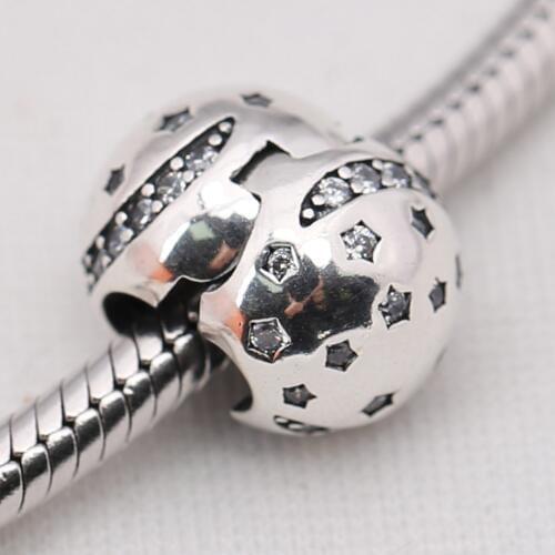 S925 DIY Jewelry Twinkling Night Clips Stoppers Charm fit Lady Bracelet Bangle Lady Clear CZ