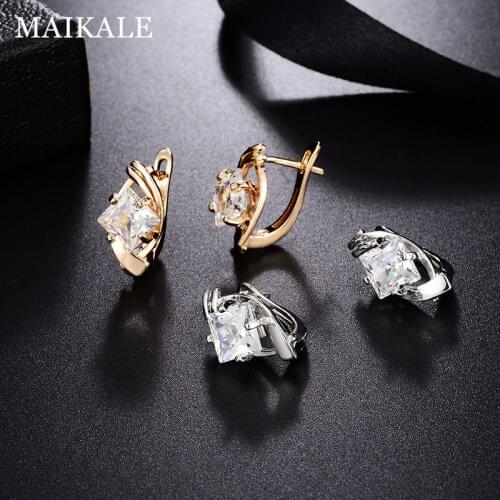MAIKALE New Fashion Hot Square Shape Gold /Silver Plated Cubic Zirconia Stud Earrings For Women Jewelry Gift brincos bijoux Gift