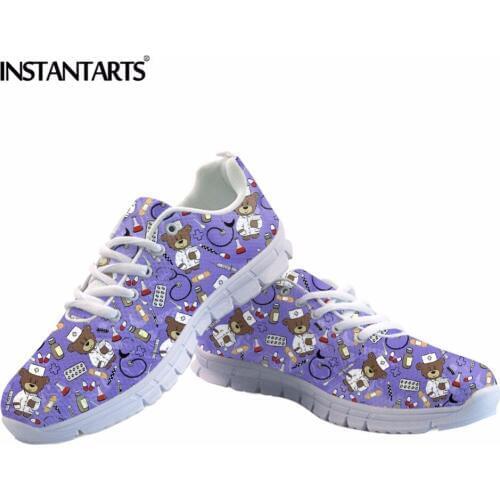 INSTANTARTS Cartoon Bear Nurse Sneakers Purple Women Casual Shoes Air Mesh Girls Ladies Flats Woman Tenis Feminino Zapatos Mujer