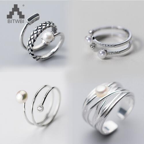 Authentic 925 Sterling Silver Retro Multi Layers With Pearl Open Ring For Women Adjustable Fashion Jewelry