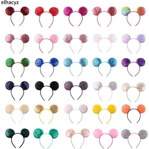10pcs/lot 2021 New Chic 3.3" Double-Sided Glitter Sequins Mouse Ears Headband Trendy Hairband For Women Girls Hair Accessories