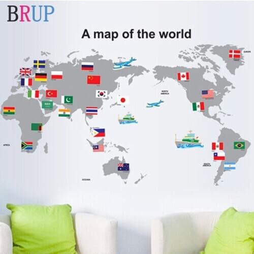 100x60cm National Flag World Map Wall Stickers Creative Map of The World Home Decor for Children Vinyl Wall Decals for Kids Room