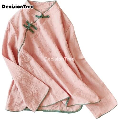 2021 chinese style linen women traditional tops women loose tangsuit full sleeve blouse traditional tops elegant chiffon blouses