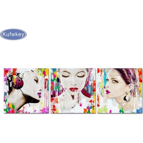 3pcs,full diamond Painting Colorful Woman,Cross Stitch,diy 5d diamond embroidery crafts.diamond mosaic home decoration,art