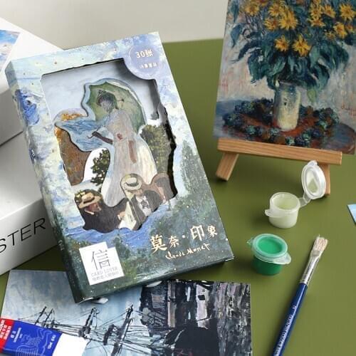 30 Pcs/Set Monet Impression Oil Painting Postcard DIY Bronzing Series Greeting Cards Journal Decoration
