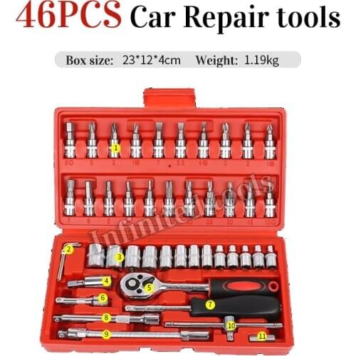 46pcs/set Hand Tool Sets Car Repair Socket Wrench Ratchet Wrenchs Screwdriver Set Tools Garage Tools for Home Torque Wrench