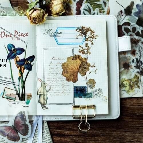 60 Sheets/Pack Decorative Vintage Journal Diary Gold Skull Paper Flower Plant Stickers Scrapbooking Flakes Stationery