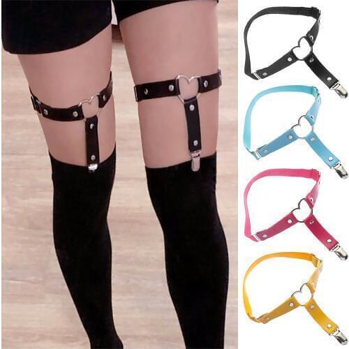 Black Sexy PU Leather Garter Belt Women Elastic Heart Leg Garter Suspender Straps Thigh Harness Harajuku Punk Gothic Accessories