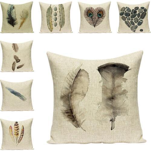 Feather Printed Decorative Cushions For Sofa Cotton Linen Art Pillow For Chair Car Pillowcase Accessories Cushions Home Decor