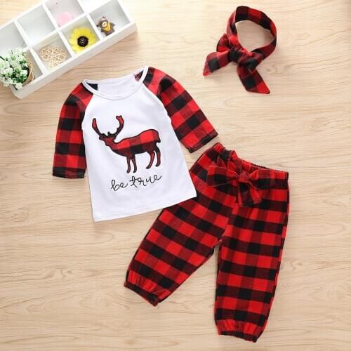 Childrens Wear Explosion Models New Childrens Deer Embroidered Lattice Three-piece