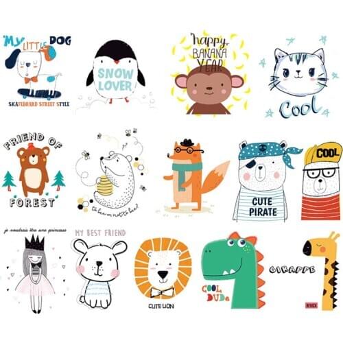 Cartoon Animal Car Children Patches Hot Heat Transfer Cloth Printing Sticker DIY Iron On Clothing Bag Shoes Customization Logo
