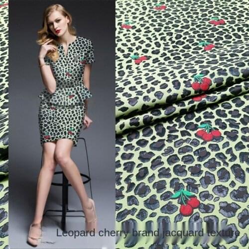 European designer fabric high fashion leopard print small cherry jacquard skirt fabric dress windbreaker suit fashion fabric