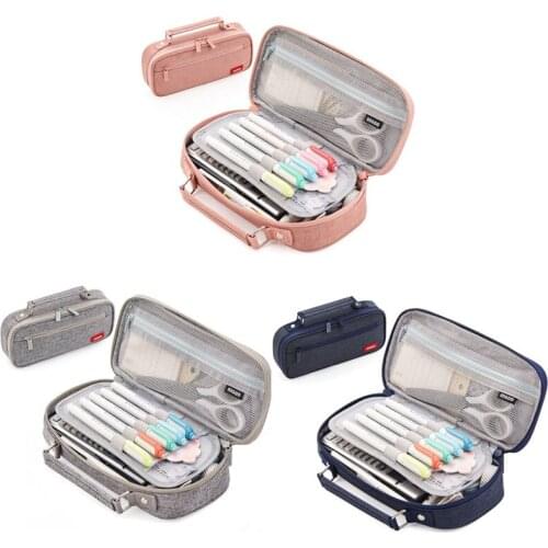 Canvas Double Layer Large Capacity Pencil Case Kawai Kids School Supplies Make Up Bag Pen Box Storage Pouch School Supplies