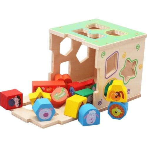 Baby Blocks Shape Sorter Toy - Children Blocks Includes 15 Shapes - Color Recognition Shape Toys with Colorful Sorter Cube Box