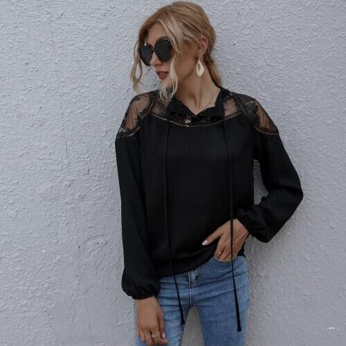 Lace Crochet Shirt 2021 Fashion Women Blouses Sexy Long Sleeve V Neck Stretchy Tops Casual Shirts Oversized Blusas Plus Size