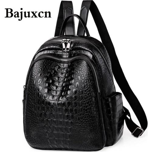 Famous brand luxury backpack 2021 new ladies high quality crocodile pattern black bag high quality leather youth woman backpack