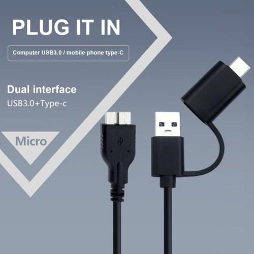 Data Cable Anti-interference High Speed Plug Play 2 in 1 Micro USB to USB3.0 Type-C Hard Drive Cable for Smart Phone