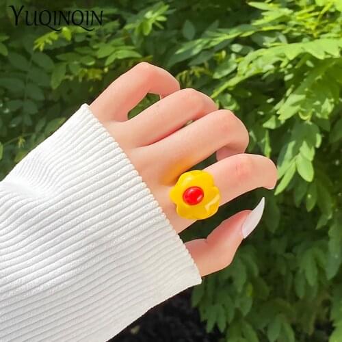 2021 New Flower Big Cute Rings for Women Fashion Jewelry Minimalist Colorful Resin Vintage Finger Rings for Teen Girls Gifts